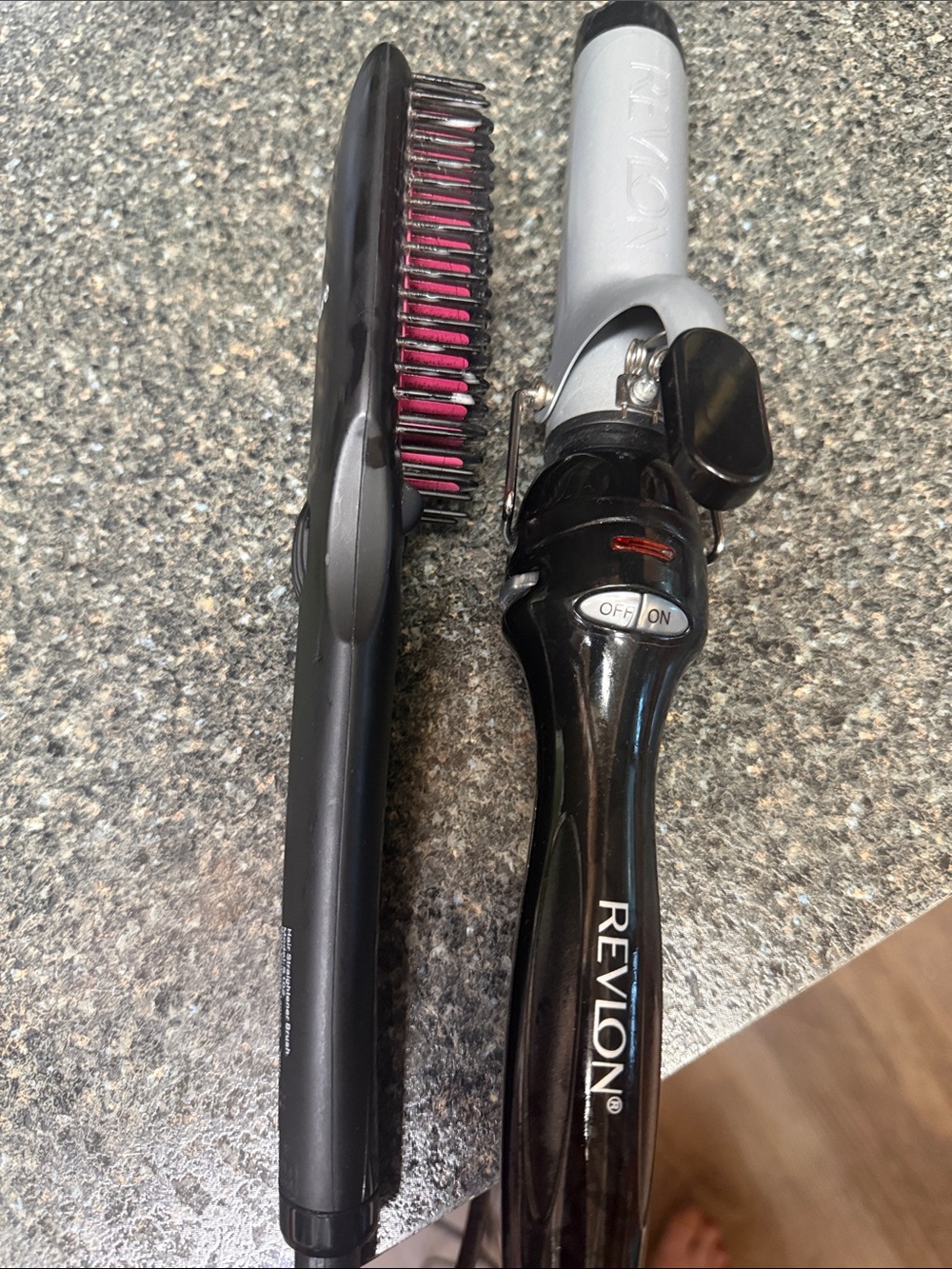 Revlon Black Curling Iron with Black Brush and Pink Bristle Tips